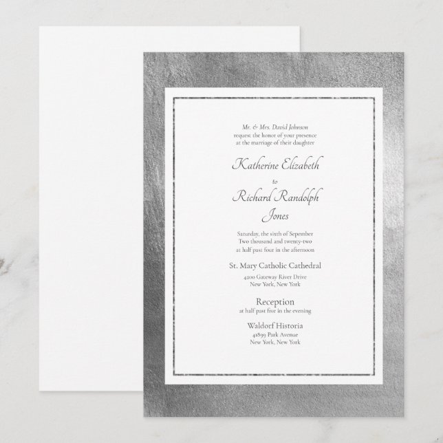 Convite para Casamento Formal e Elegante Branco e  (Frente/Verso)