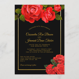 Convite para Casamento Formal Preto e rosas vermel