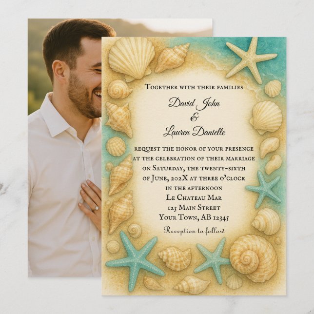 Convite para Casamento Fotográfico de Seaside Keep (Frente/Verso)