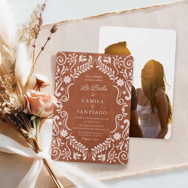 Convite para Casamento Fotográfico Espanhol de Tal (Spanish Talavera Terracotta Wedding Invitation with photo)