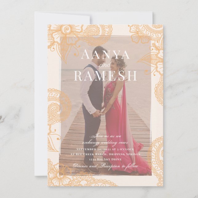 Convite Para Casamento Fotográfico Mehndi (Frente)