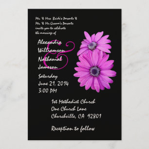 Convite para Casamento Fuschia Pink e Black Daisy