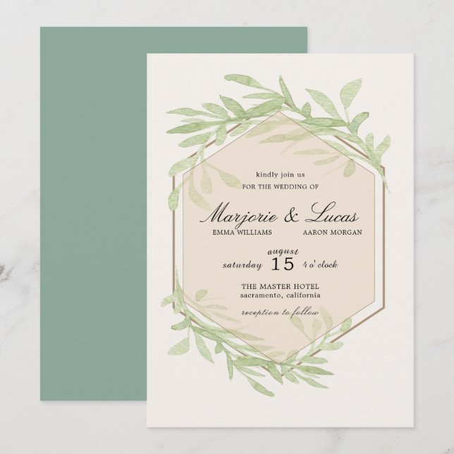 Convite para Casamento Gentil de Botânica (Frente/Verso)