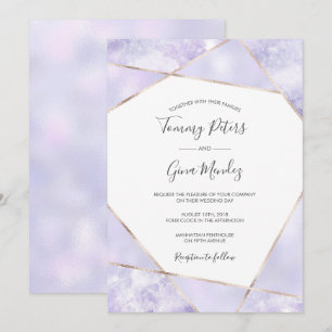 Convite para Casamento Geográfico Dourado e Roxo E