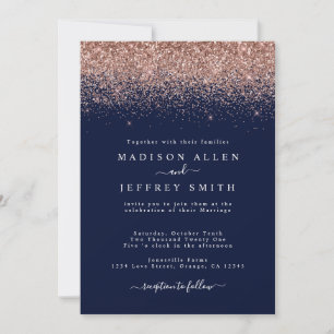 Convite para Casamento Glitter Dourado marinho Azu