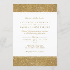 Convite para Casamento Glitter Dourado na moda Fau