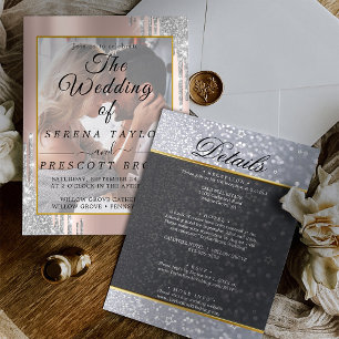 Convite para Casamento Glitter Dourado rosa