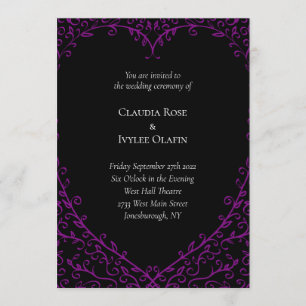 Convite para Casamento Gótico de Coração Roxo e