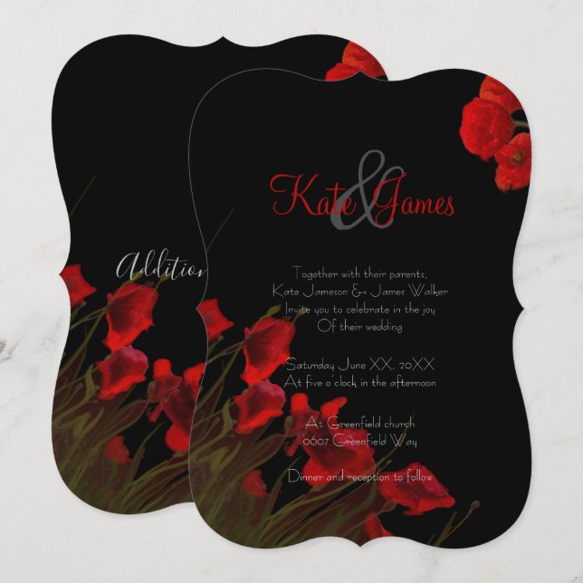 Convite para Casamento Gótico de Papa Negro e Rec (Frente/Verso)