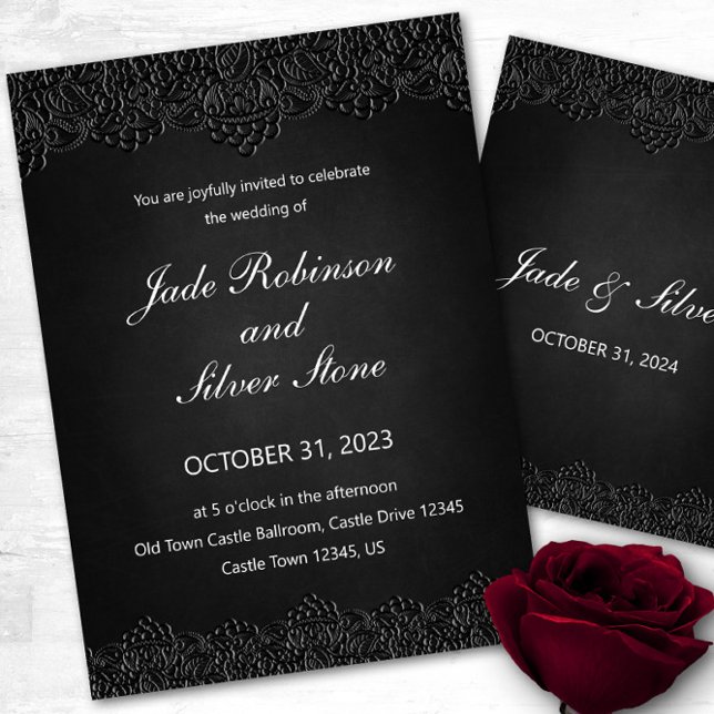 Convite para Casamento Gótico de Raça Negra, Vitor (Black lace wedding invitation, gothic wedding invitation)