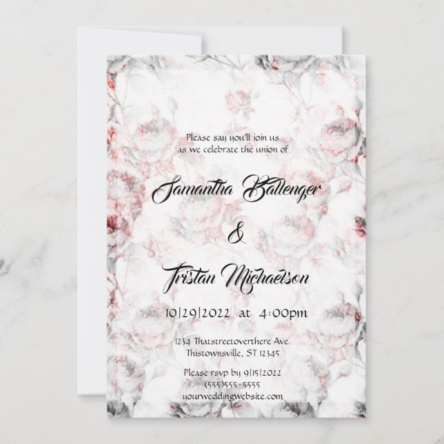 Convite para Casamento Gótico de Rosas Pintos Verm (Frente)