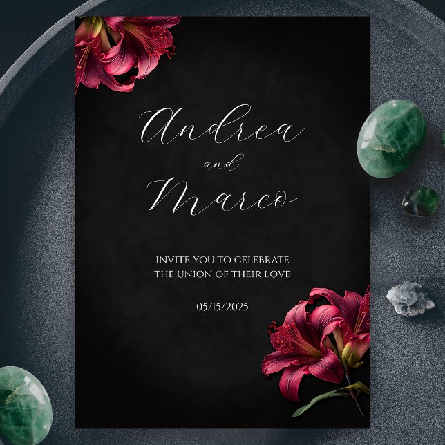 Convite para Casamento Gótico Floral Lily Dark (Floral Lilly Moody Gothic Wedding Invitation)
