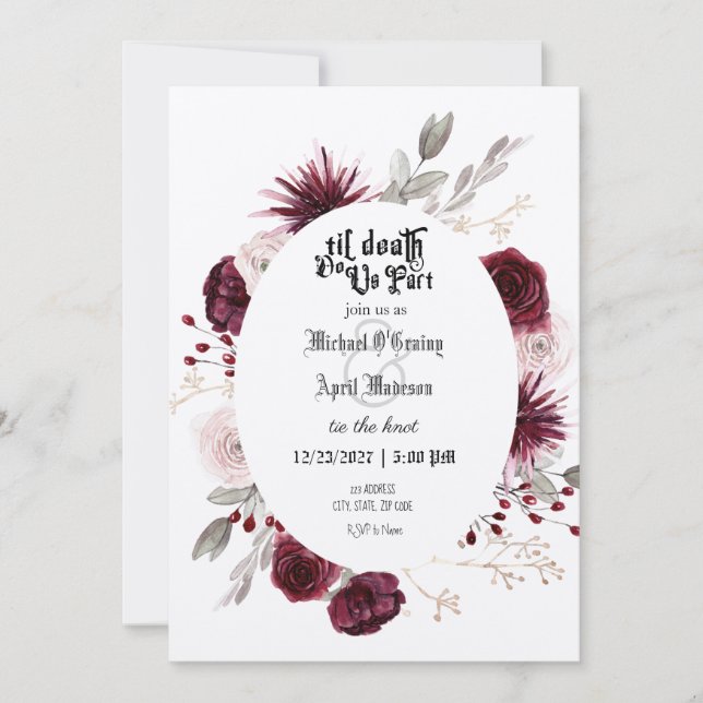 Convite para Casamento Gótico Gótico Negro (Frente)