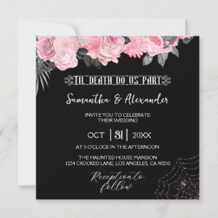 Convite para Casamento Gótico Rosa e Negro
