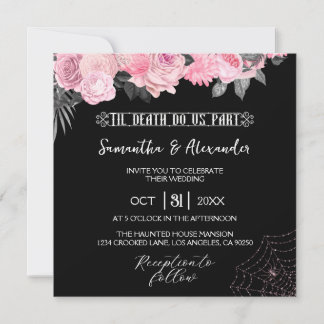 Convite para Casamento Gótico Rosa e Negro