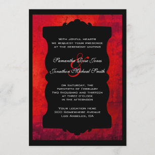 Convite para Casamento Gótico Vermelho Preto, em 