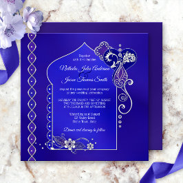 Convite para Casamento Henna Mehndi, Prata Roxa Az