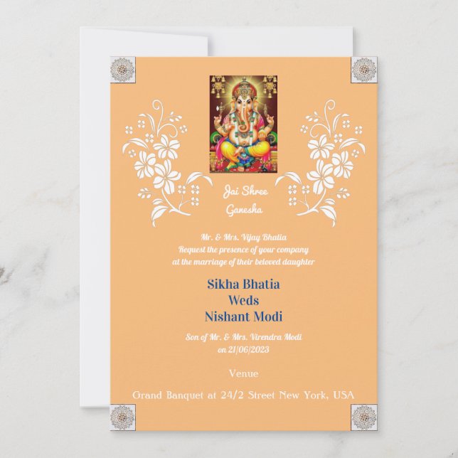 Convite para Casamento Indiano de Ganesha (Frente)