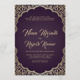 Convite para Casamento Indiano, Preto, Quadro Dour