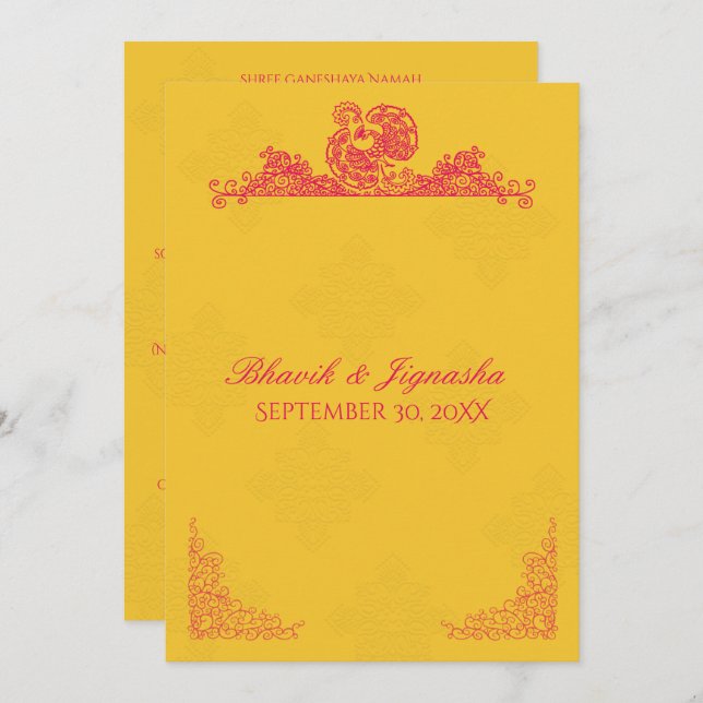 Convite para Casamento Índio Saffron e Pink (Frente/Verso)