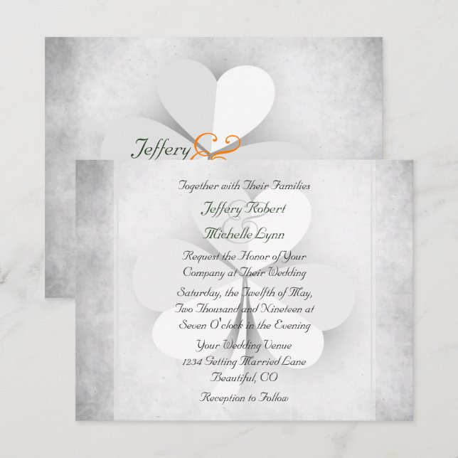 Convite para Casamento Irlandês de Três Folhas Clo (Frente/Verso)
