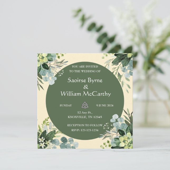 Convite para Casamento Irlandês Flor (Em pé/Frente)