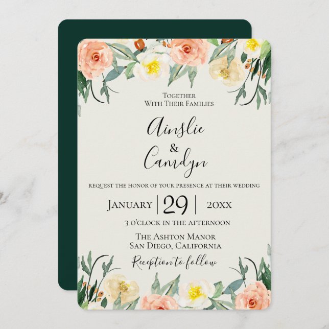 Convite para Casamento Jardin De Fleurs (Frente/Verso)