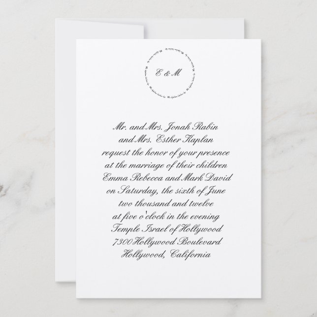 Convite para Casamento Judeu em Hebraico Ani L'Dod (Frente)