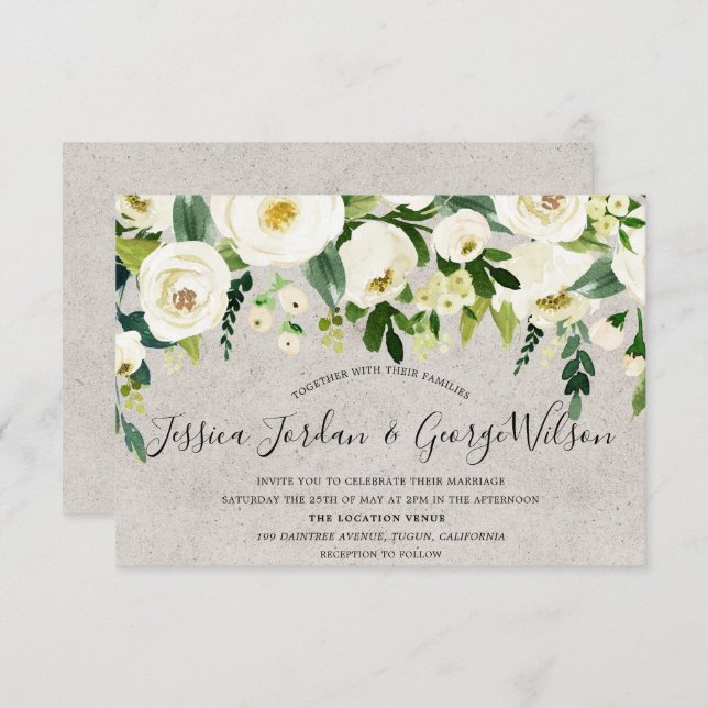 Convite para Casamento Legítimo de Flores Brancas  (Frente/Verso)