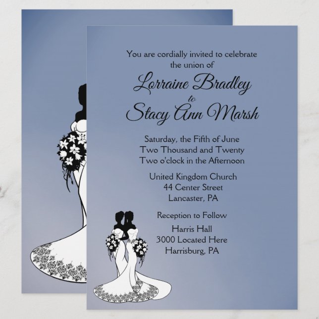 Convite para Casamento Lésbica Elegante (Frente/Verso)