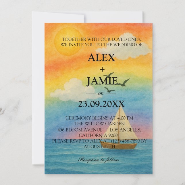 Convite para Casamento LGBT Sunset Ocean (Frente)