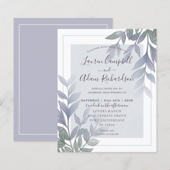 Convite para Casamento Lilac Purple Foliage Orçame (Frente/Verso)