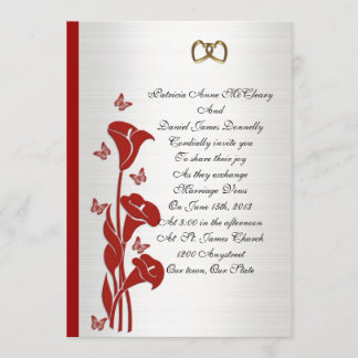 Convite para casamento Lily vermelha e borboletas
