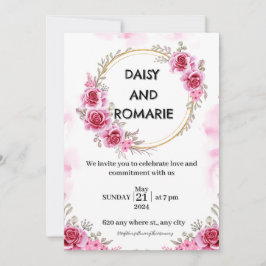 Convite para Casamento Livre Dourado Rosa