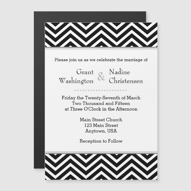 Convite para Casamento Magnético Chevron Negro (Frente/Verso)