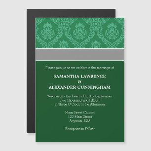 Convite para Casamento Magnético Dark Green Damask