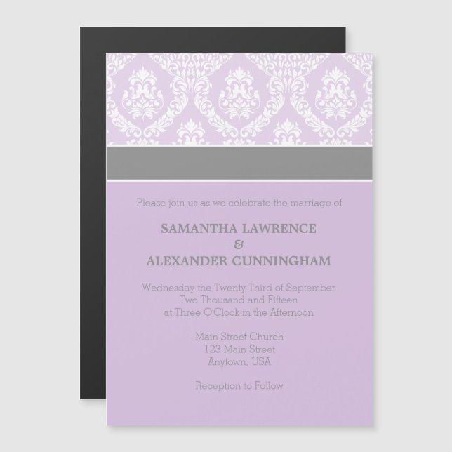 Convite para Casamento Magnético de Damasco Roxo l (Frente/Verso)