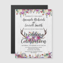 Convite para Casamento Magnético Floral Deer Antle