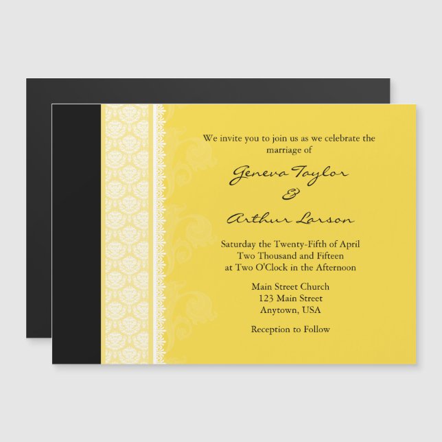 Convite para casamento magnético negro amarelo (Frente/Verso)