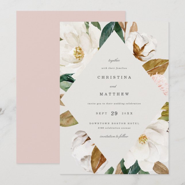 Convite para Casamento Magnolia (Frente/Verso)