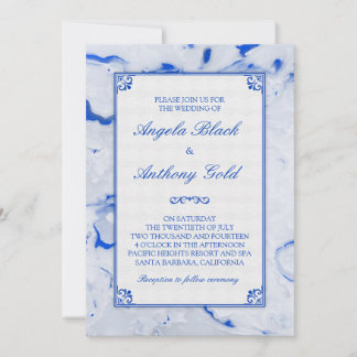Convite para Casamento Marmoreado Marmoreado Azul