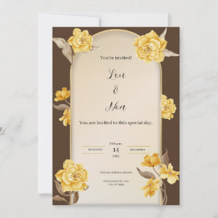 Convite para Casamento Marrom Moderno e Amarelo