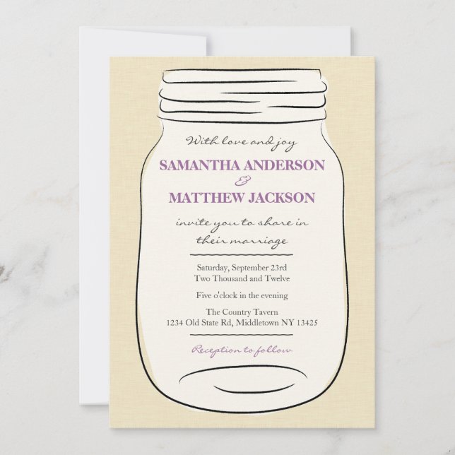 Convite para Casamento Mason Jar - Roxo (Frente)