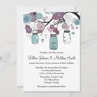 Convite para Casamento Mason Jar - Roxo e Azul