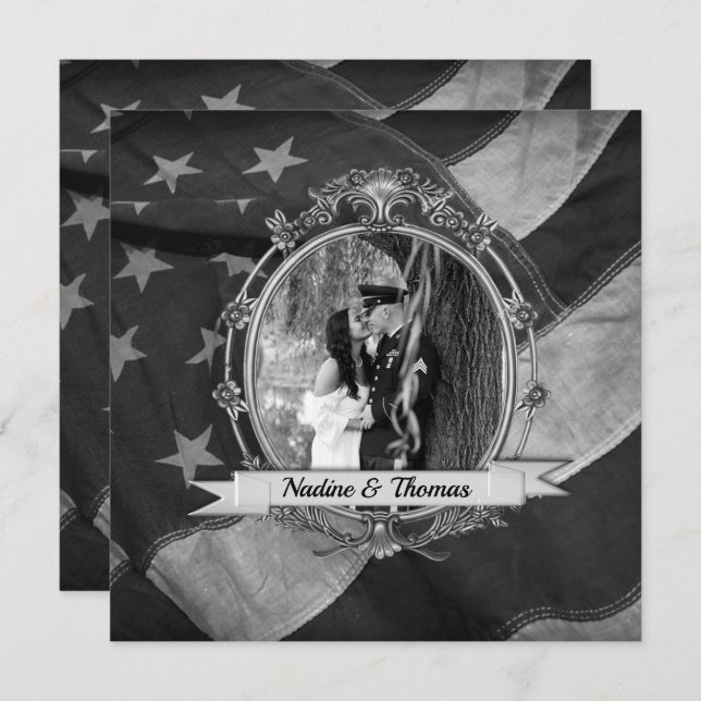 Convite para Casamento Militar B&W com Fotografia (Frente/Verso)