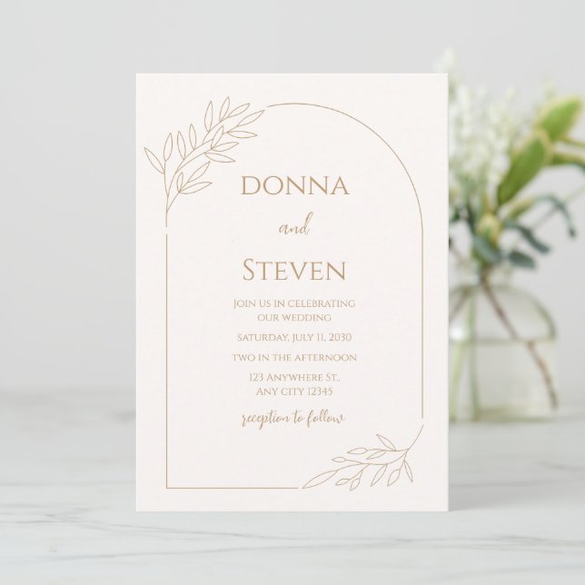 Convite para Casamento Minimalista Beige (Em pé/Frente)