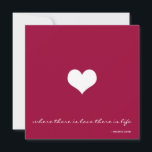 Convite para Casamento Minimalista Claret Red & Wh<br><div class="desc">Todo o texto sobre este minimalista convite para casamento vermelho e branco clareado é totalmente personalizável. Se você quer um aspecto mais minimalista, você pode remover a imagem do coração também. A citação na frente diz "Onde há amor há vida." Você pode usar qualquer citação que quiser. Apenas mude com...</div>