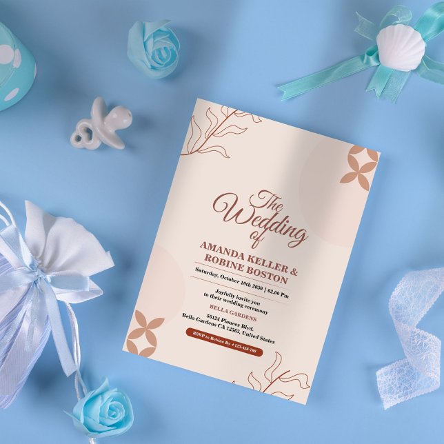 Convite para Casamento Minimalista de Beige Boho (Criador carregado)