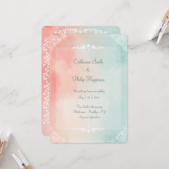 Convite para Casamento Minimalista do Arco-Íris de (Frente/Verso In Situ)