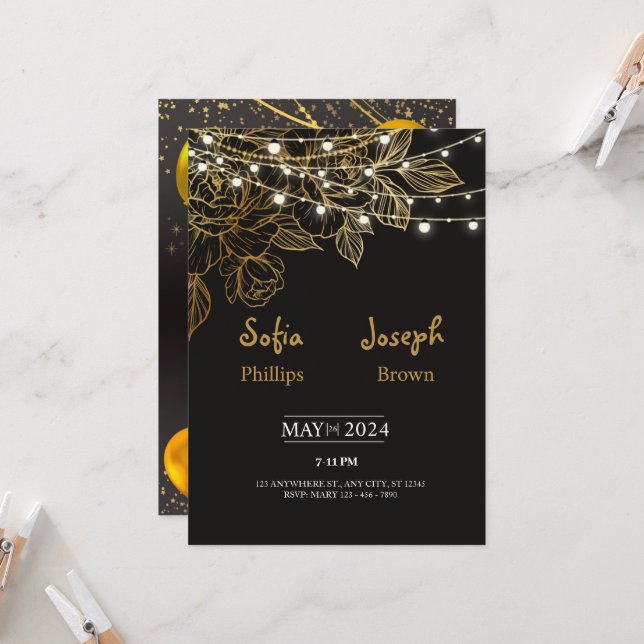 Convite para Casamento Minimalista do Elegante Neg (Frente/Verso In Situ)